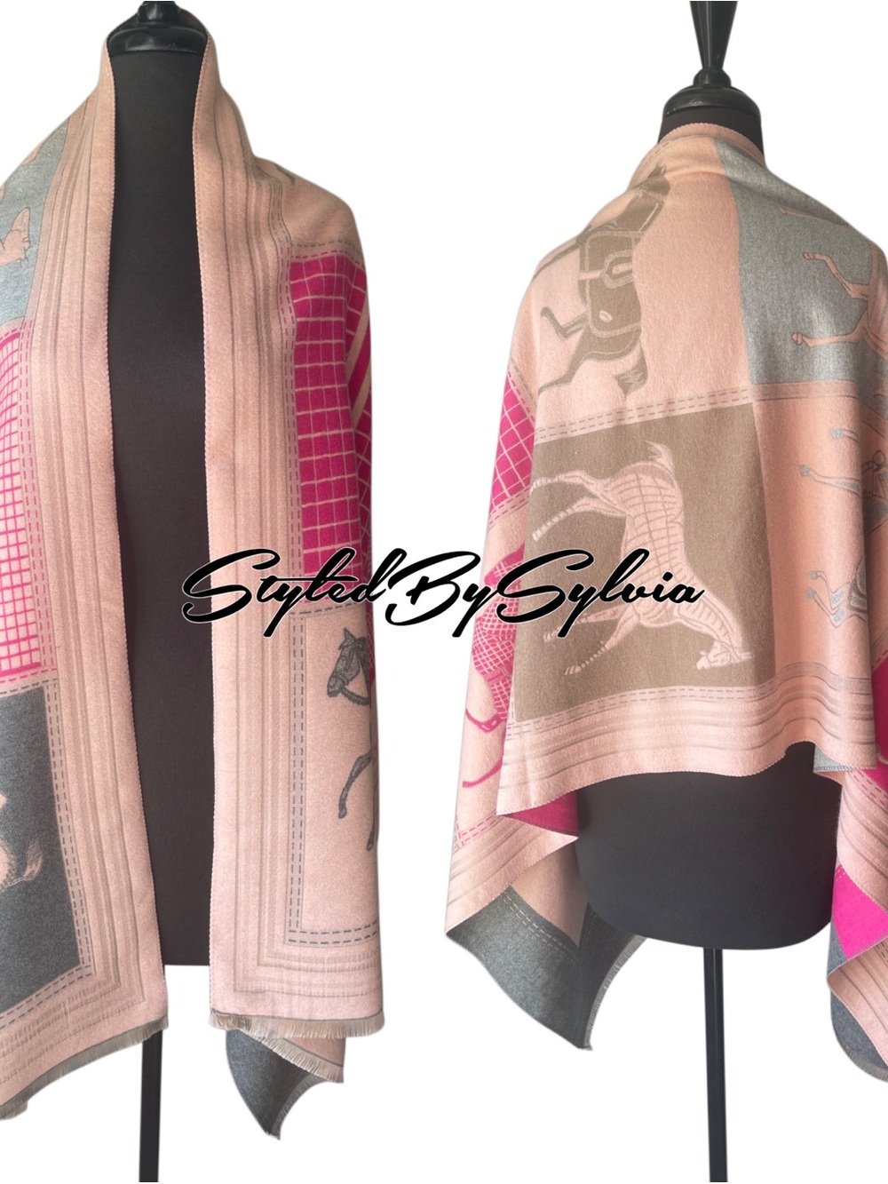 EQUESTRIAN Horse Pink Beige Oversized Shawl Scarf Wrap For My HER🩷MES LOVERS